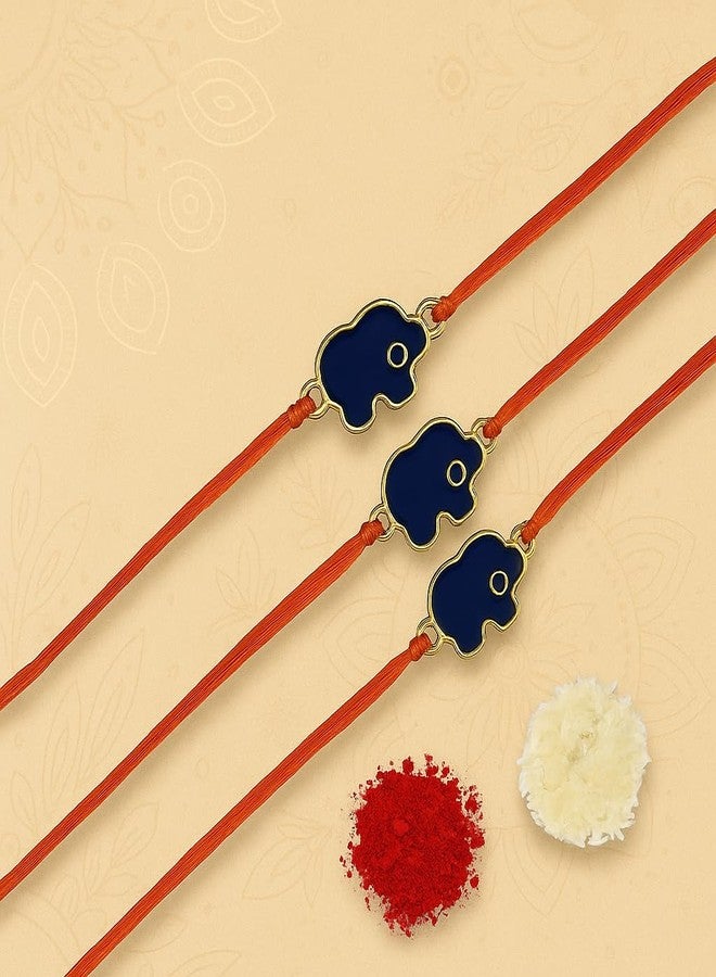 ACCESSHER Blue Enamel Elephant Rakhi for Brother Pack of 3 | Kids Rakhi with Roli Kumkum Packets and Happy Raksha Bandhan Card for Kids & Gifting - Image 2